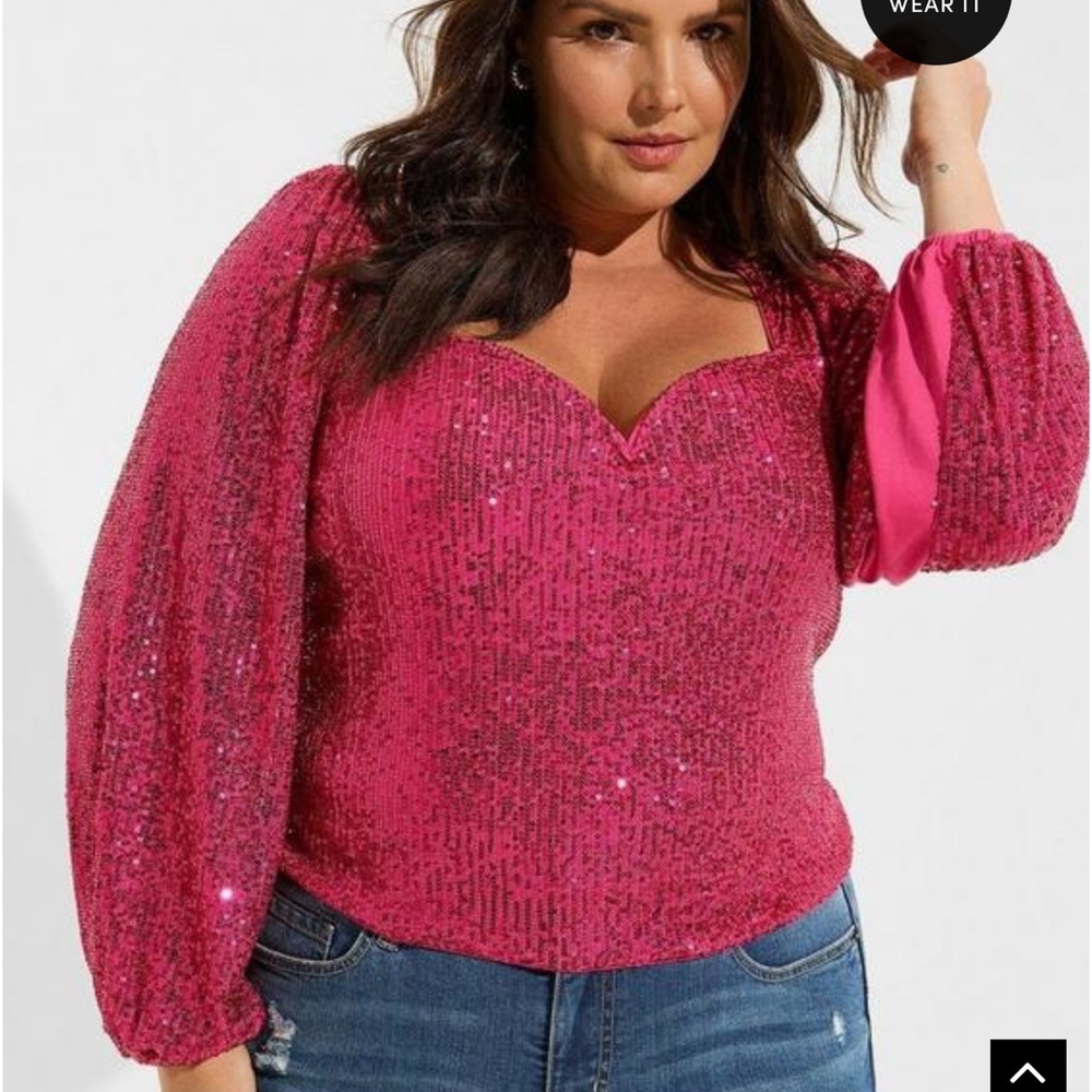 Torrid Sequin Deep V-Neck Long Sleeve Blouse